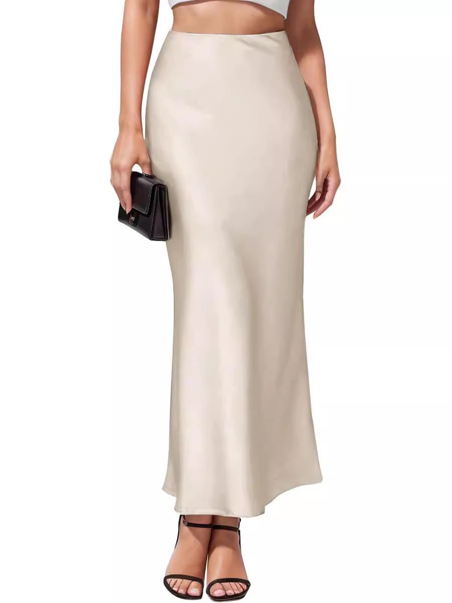 Fluid Satin Bias Cut Column Maxi Skirt - Beige