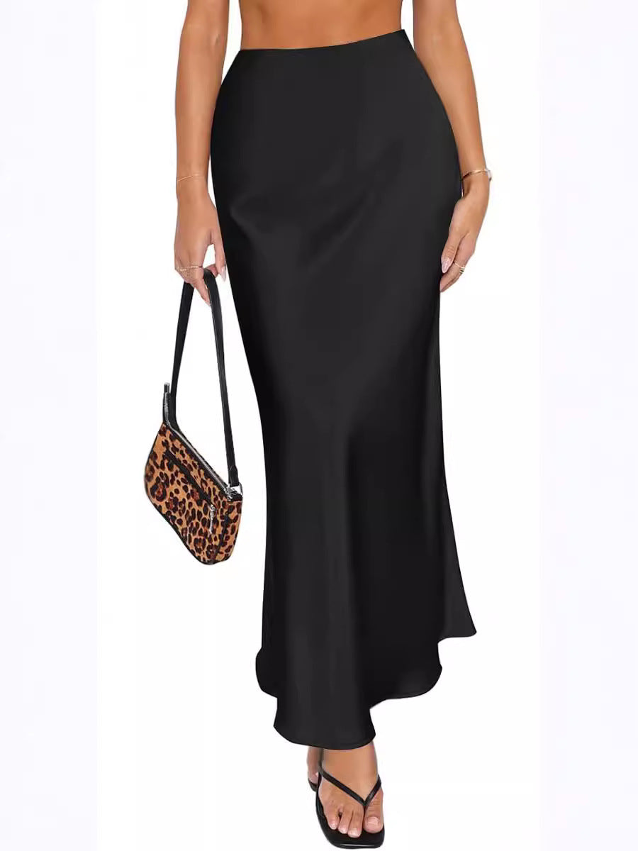 Fluid Satin Bias Cut Column Maxi Skirt - Black