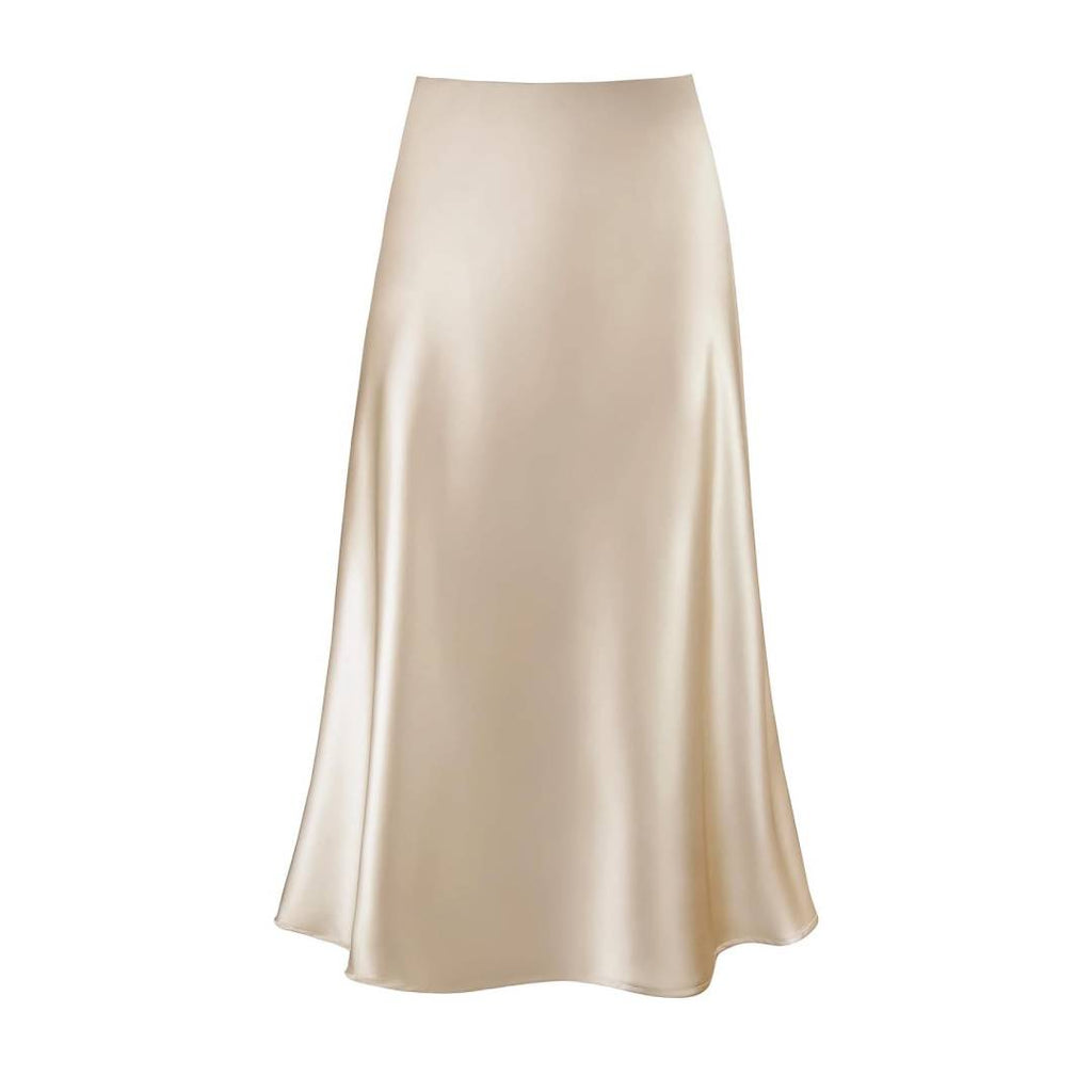 Fluid Satin Bias Cut Column Maxi Skirt - Champagne - 1