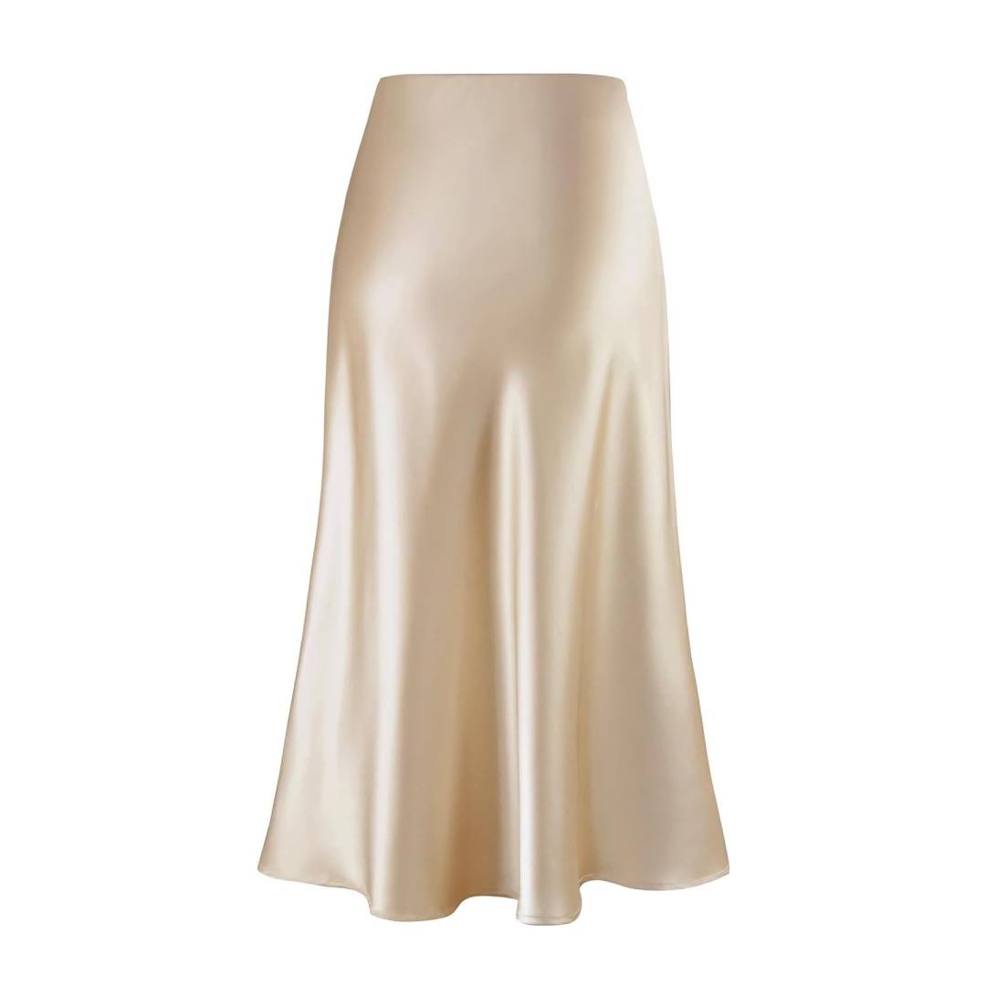 Fluid Satin Bias Cut Column Maxi Skirt - Champagne - 2