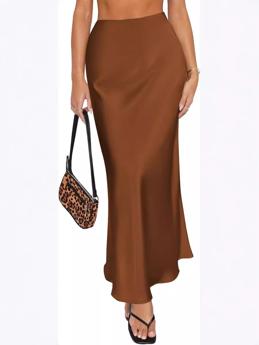 Fluid Satin Bias Cut Column Maxi Skirt - Coffee