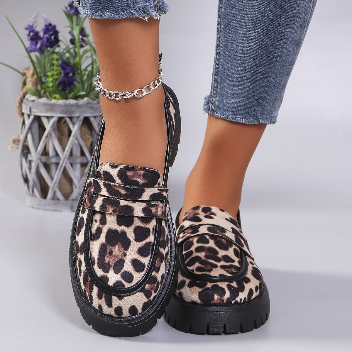 Piped Faux Suede Lug Sole Penny Loafers