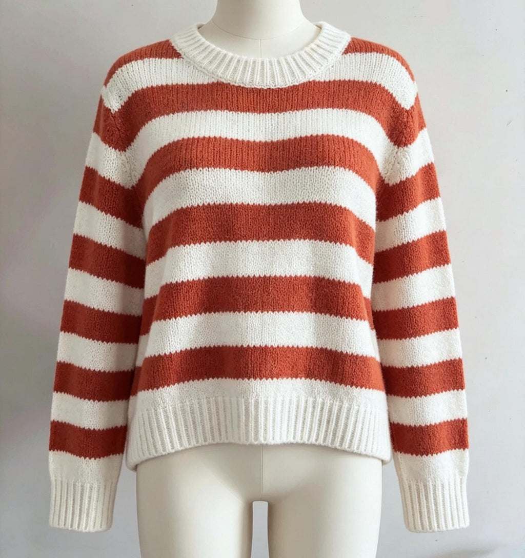 Cozy Colorblock Stripe Crewneck Sweater - Red - 1