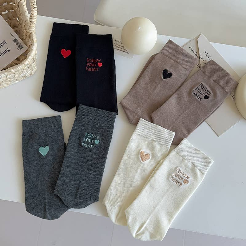 Embroidered Heart Cotton Crew Socks