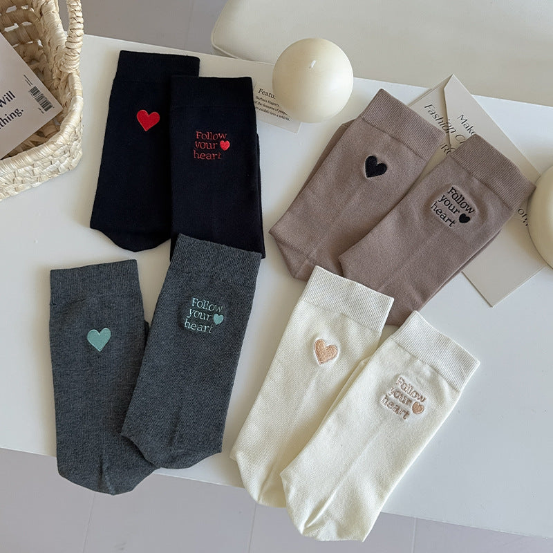 Embroidered Heart Cotton Crew Socks - view 1