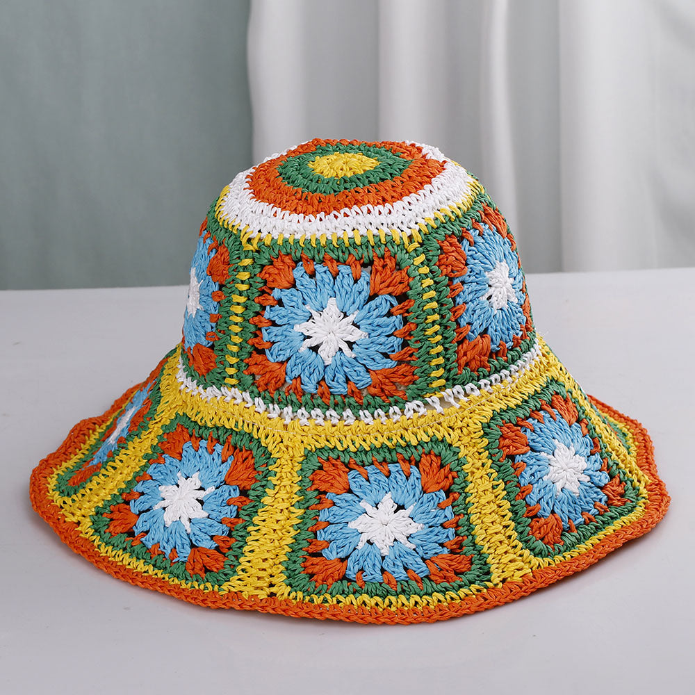 Hand Crochet Floral Motif Bucket Hat - CYellow