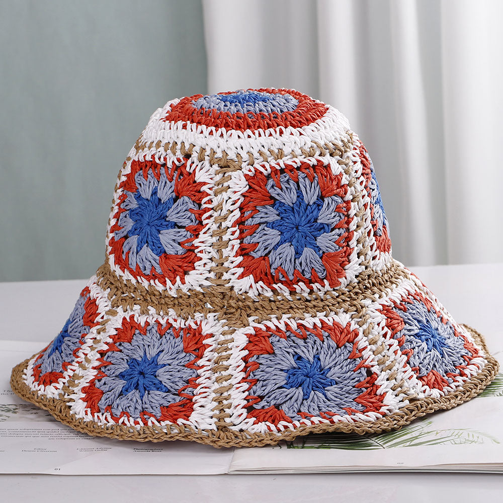 Hand Crochet Floral Motif Bucket Hat - ERed