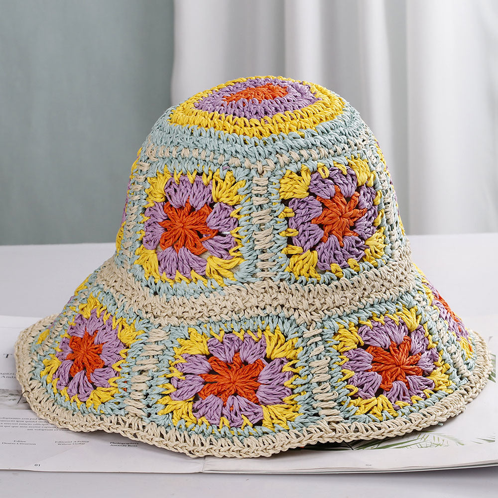 Hand Crochet Floral Motif Bucket Hat - EYellow