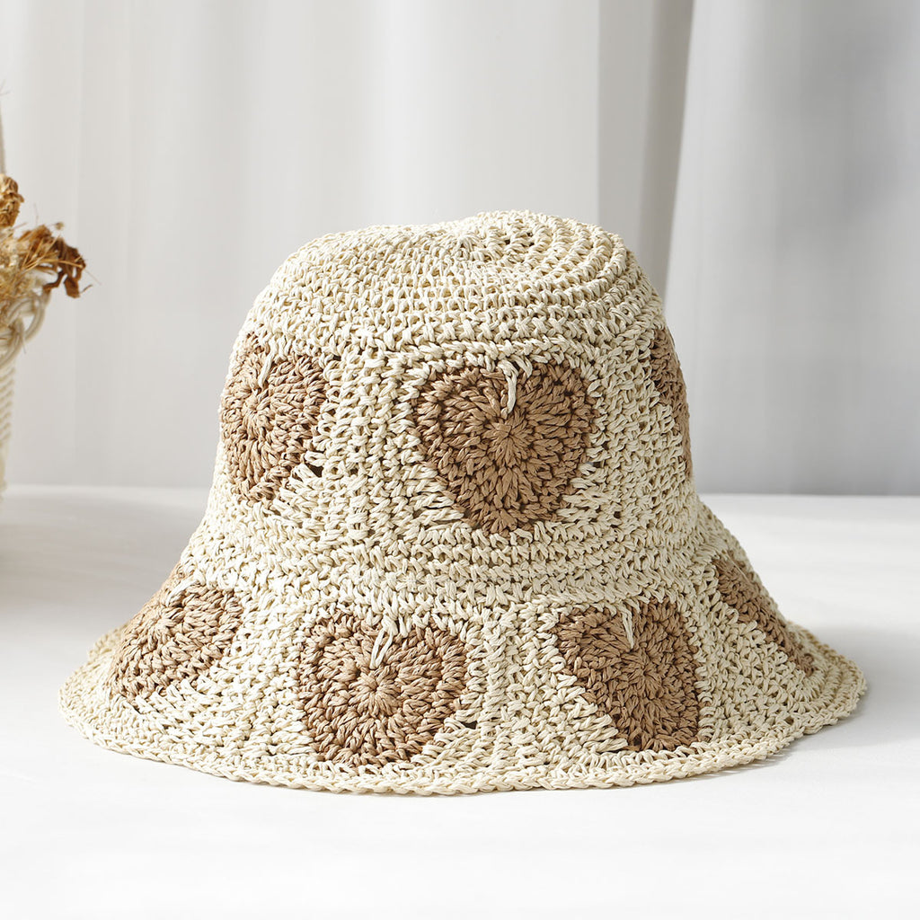 Hand Crochet Floral Motif Bucket Hat - GBeige