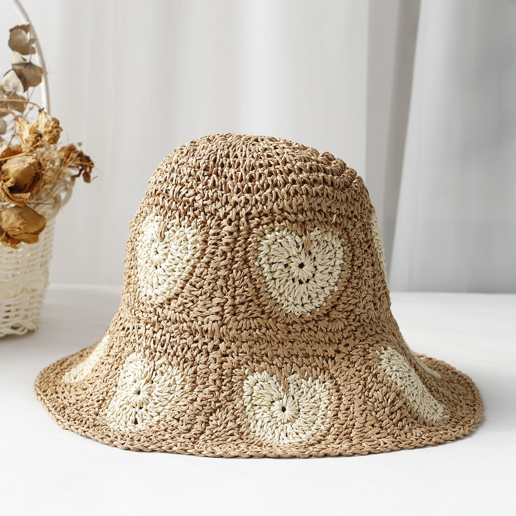 Hand Crochet Floral Motif Bucket Hat - GKhaki