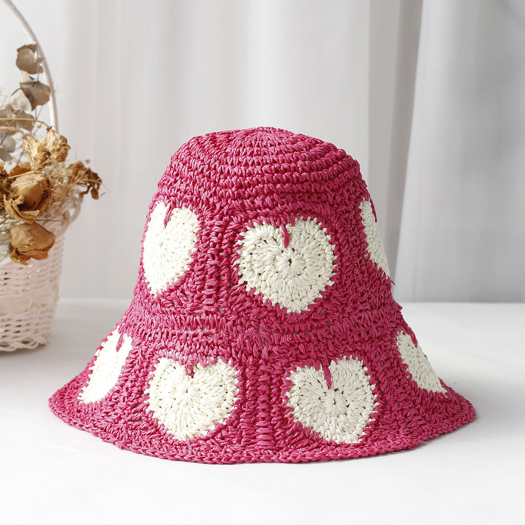 Hand Crochet Floral Motif Bucket Hat - GRed