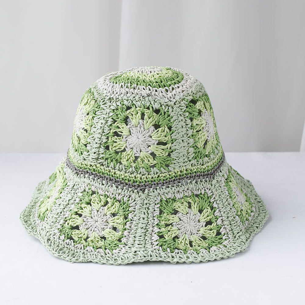 Hand Crochet Floral Motif Bucket Hat - GWGreen