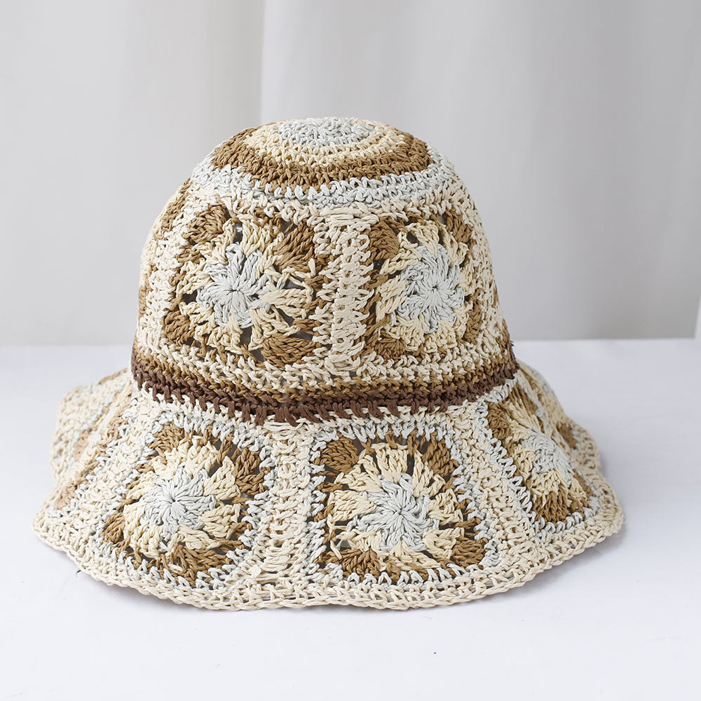 Hand Crochet Floral Motif Bucket Hat - GWKhaki