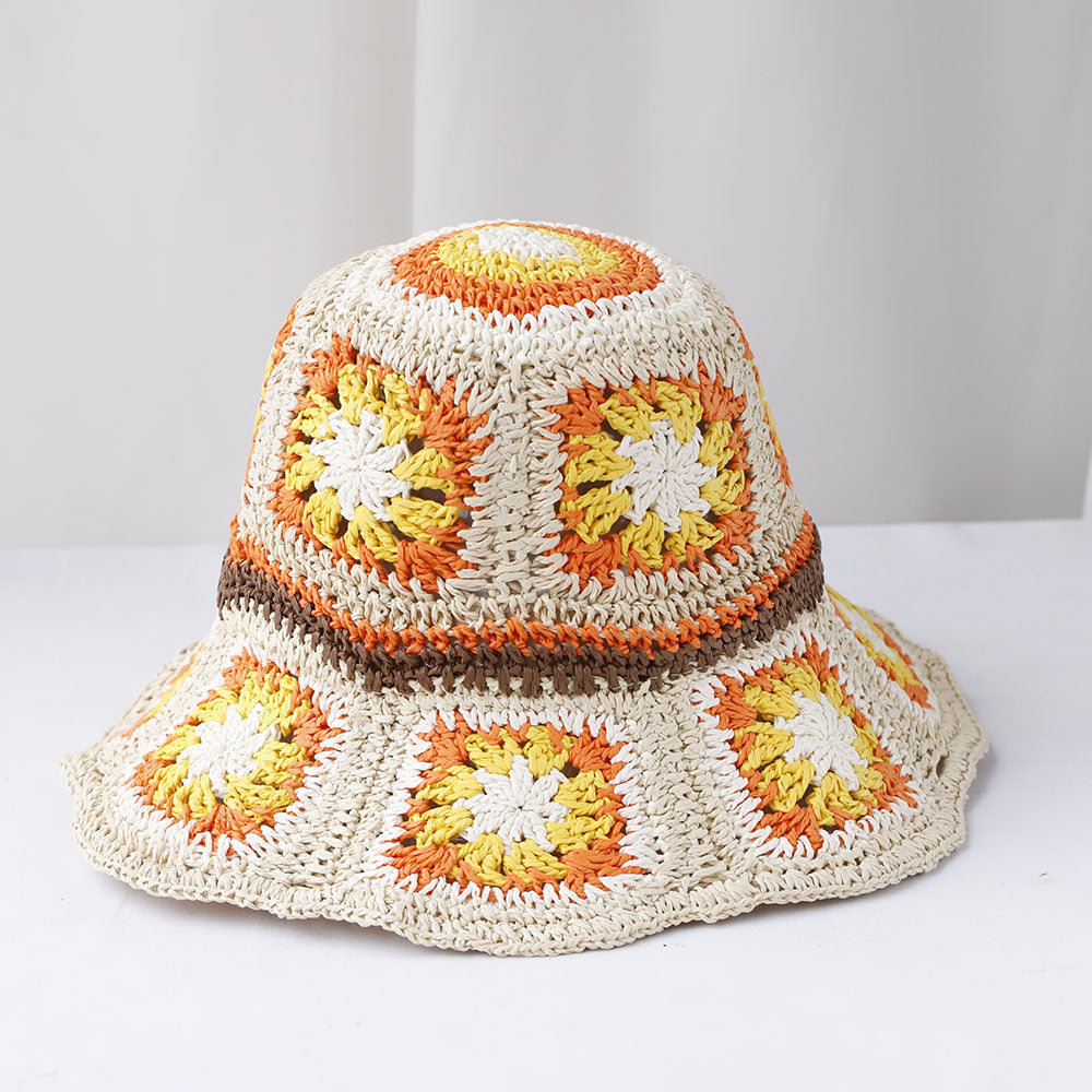 Hand Crochet Floral Motif Bucket Hat - GYellow