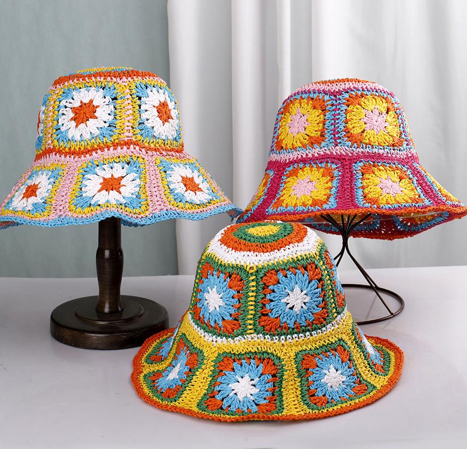 Hand Crochet Floral Motif Bucket Hat - Green