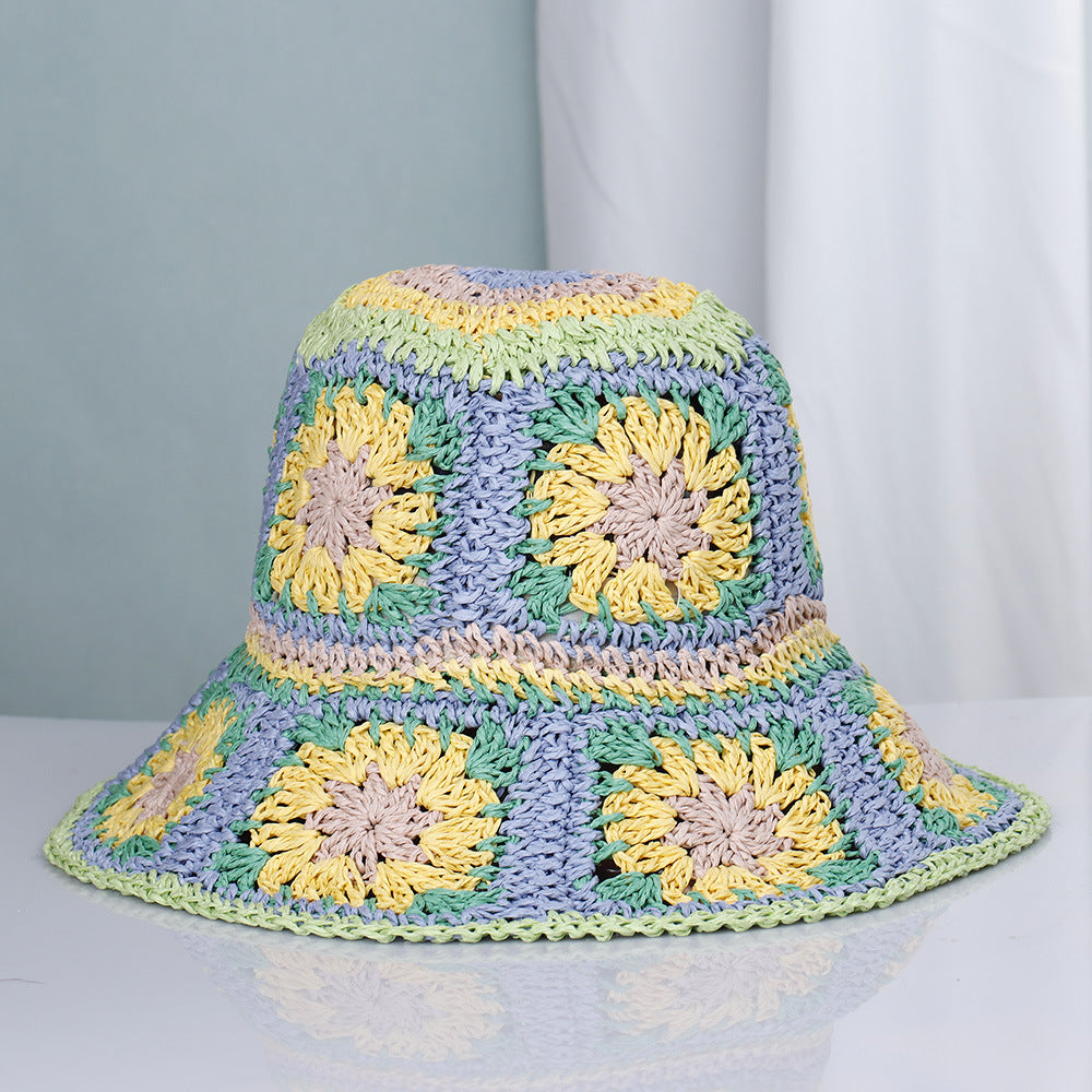 Hand Crochet Floral Motif Bucket Hat - Green - 1