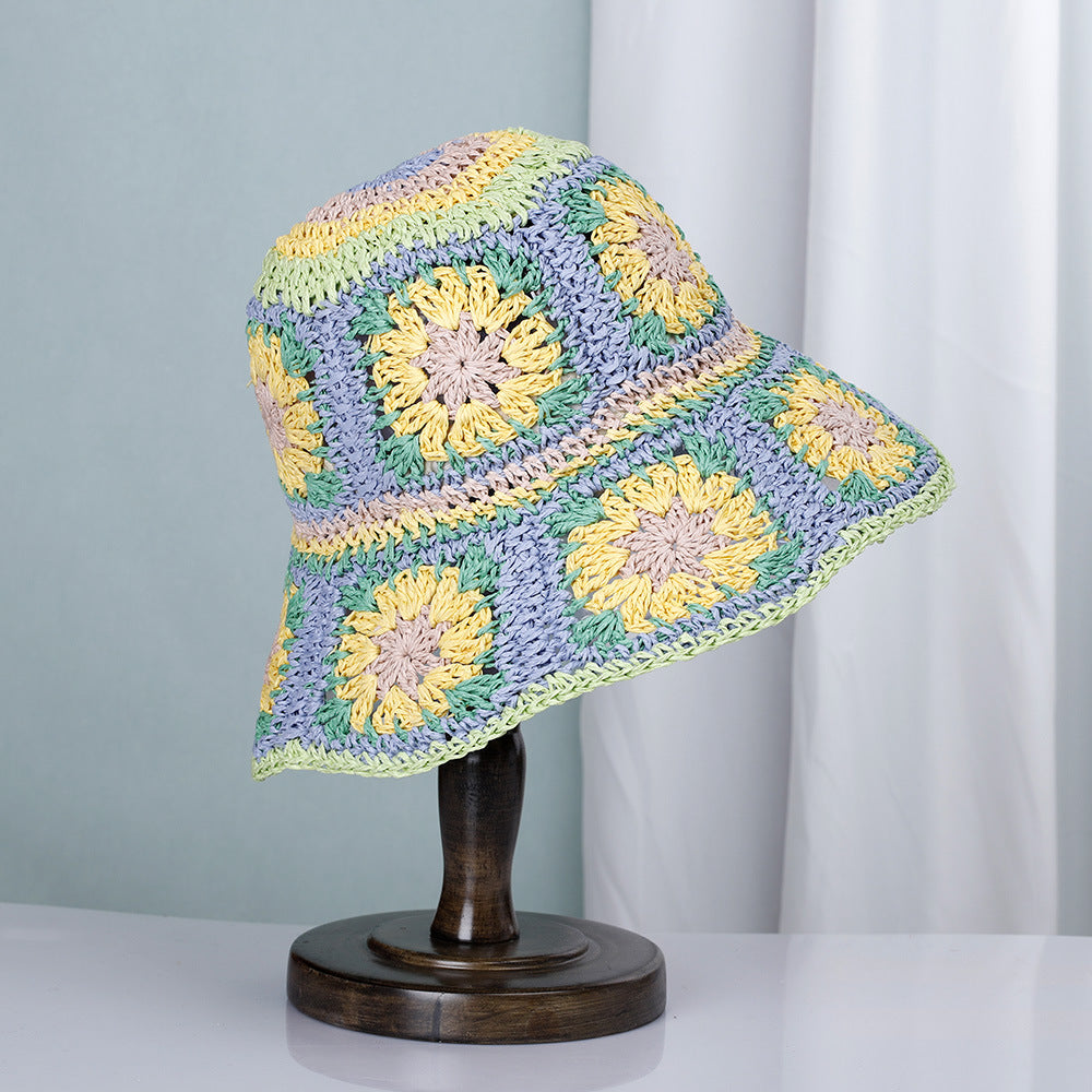 Hand Crochet Floral Motif Bucket Hat - Green - 2