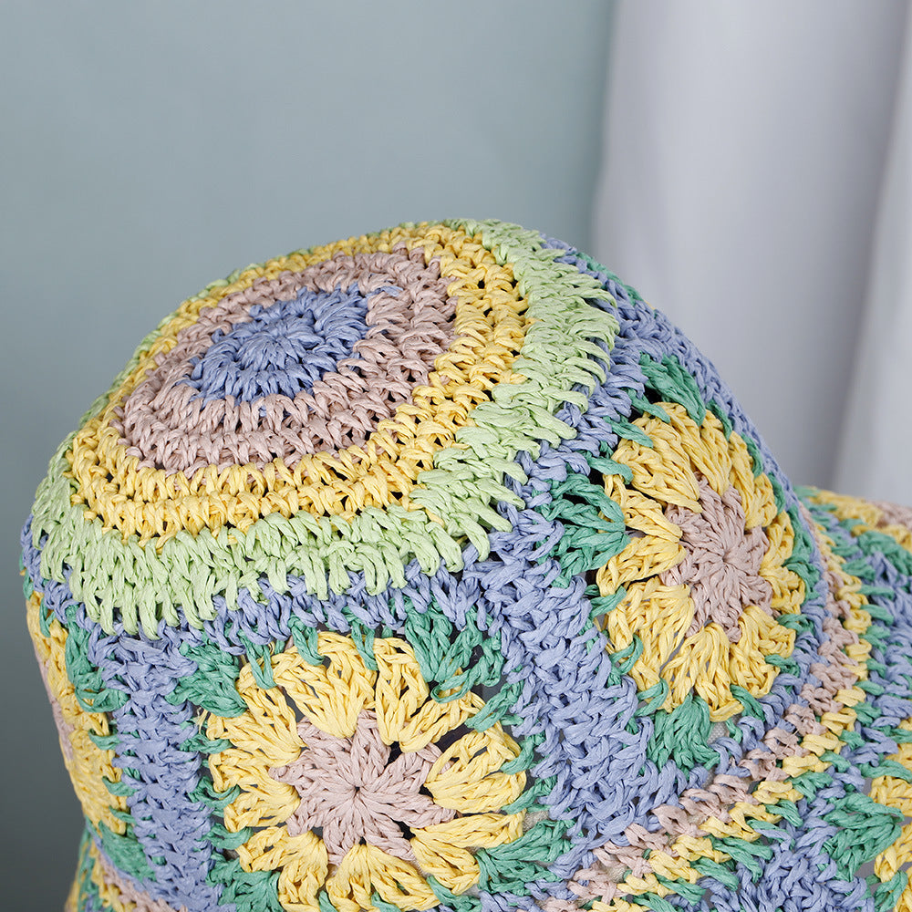 Hand Crochet Floral Motif Bucket Hat - Green - 3