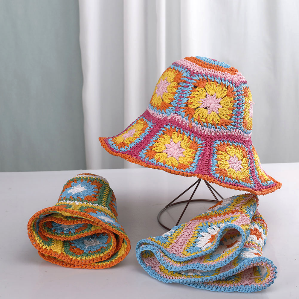 Hand Crochet Floral Motif Bucket Hat - Green - 4