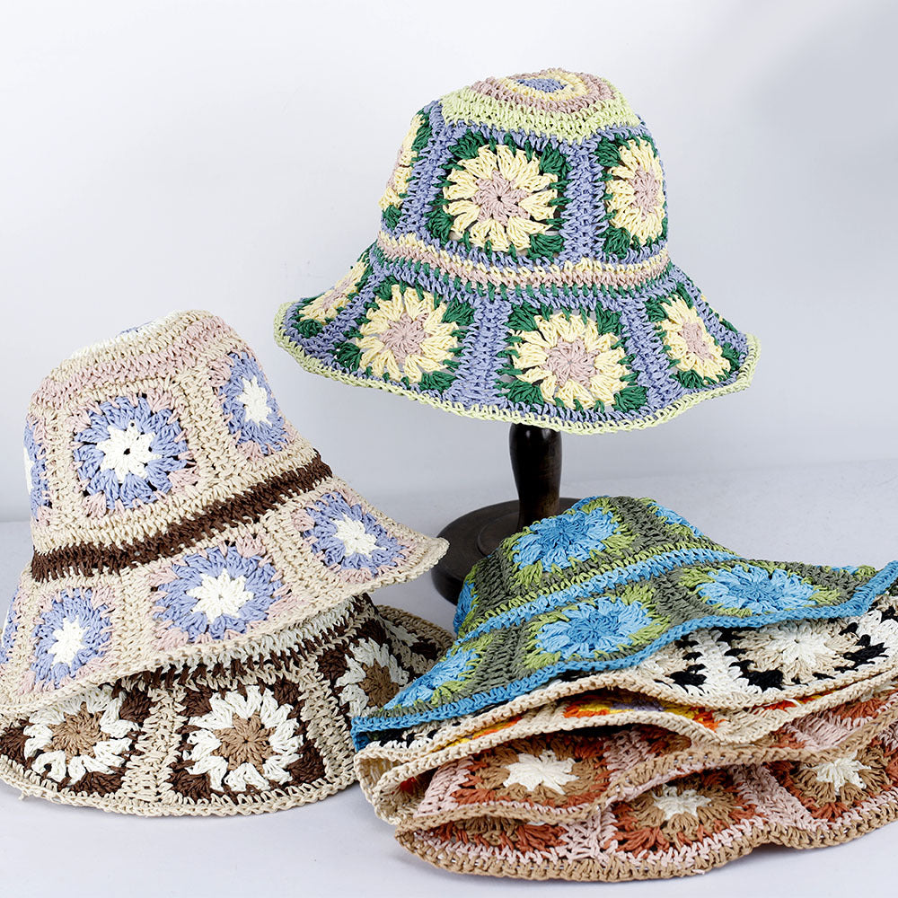 Hand Crochet Floral Motif Bucket Hat - Green - 6