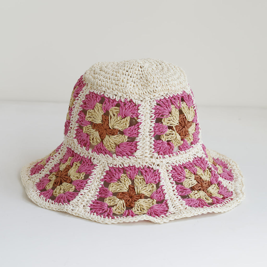 Hand Crochet Floral Motif Bucket Hat - KPink