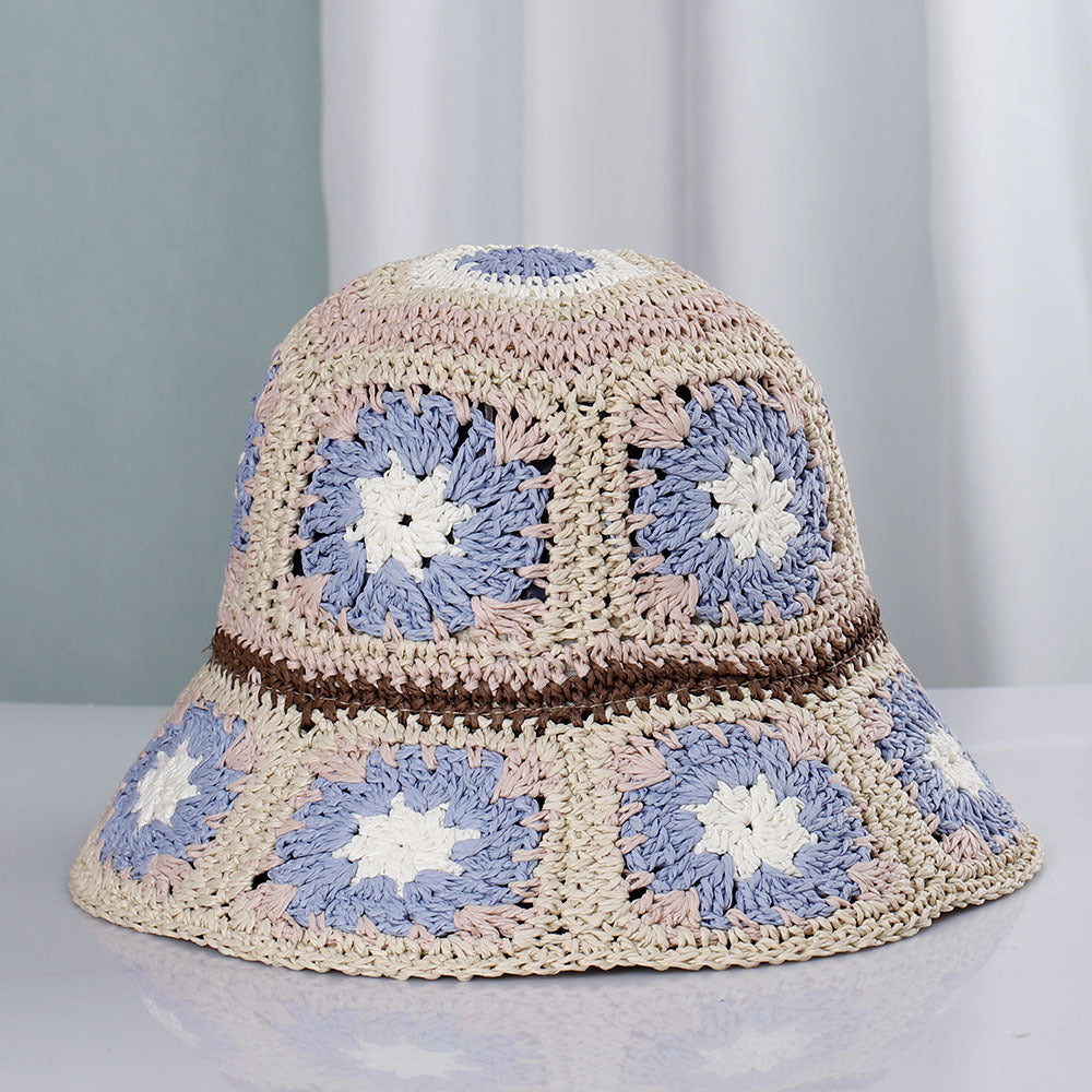 Hand Crochet Floral Motif Bucket Hat - Pink