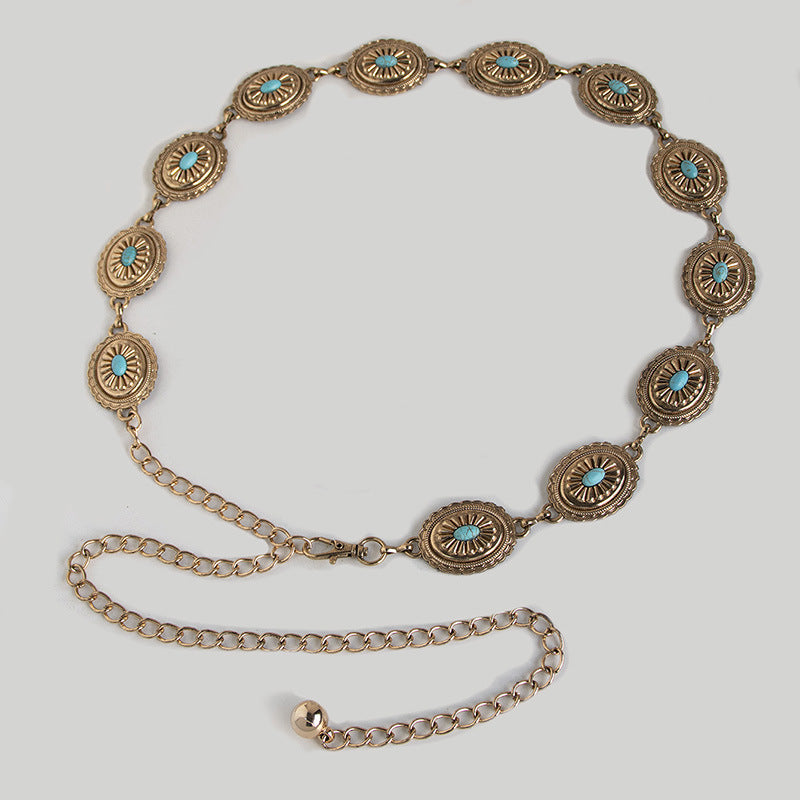 Oval Concho Turquoise Waist Belt - Gold