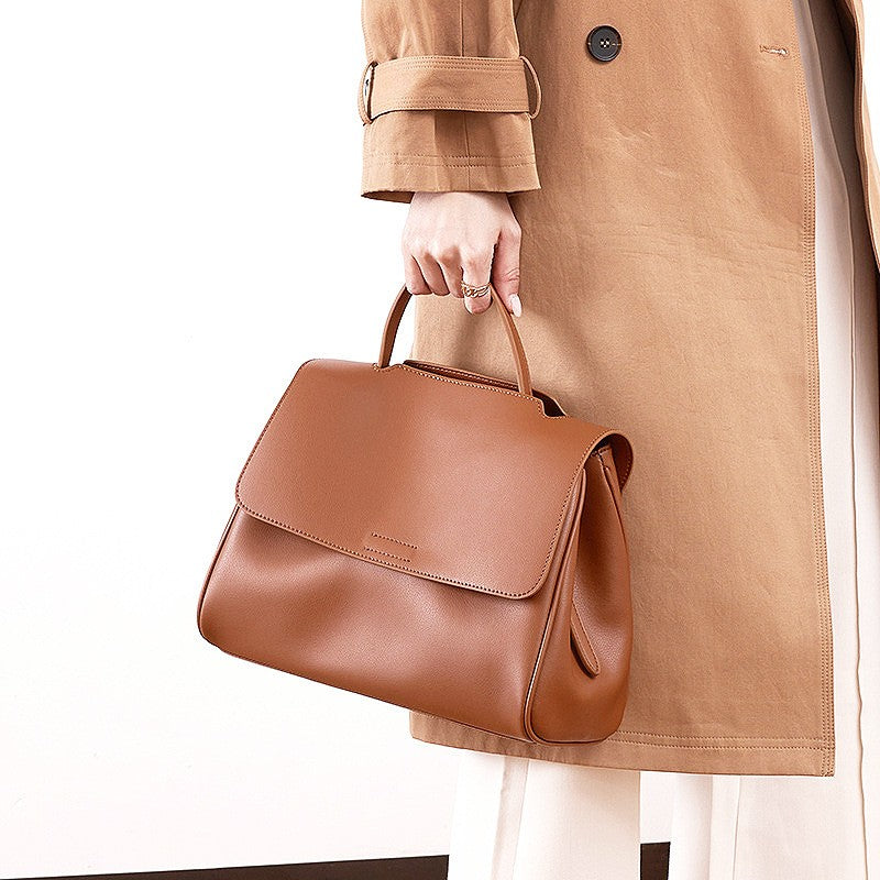 Genuine Leather Flap Top Handle Bag