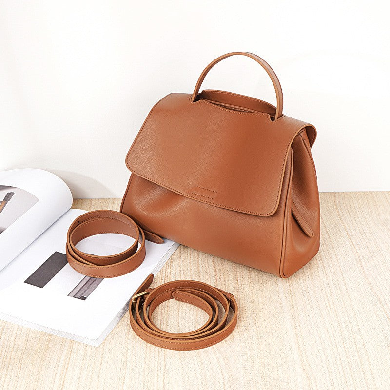 Genuine Leather Flap Top Handle Bag