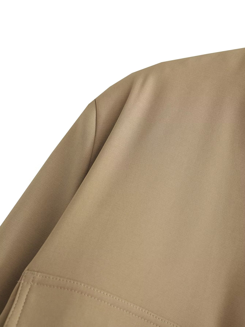 Button Through Cropped Bomber Jacket With Ribbed Trim - Khaki - 2