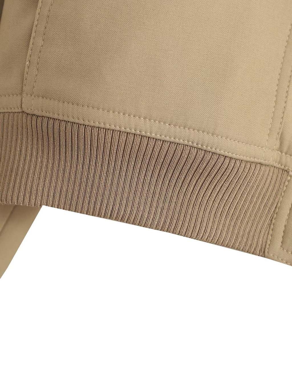 Button Through Cropped Bomber Jacket With Ribbed Trim - Khaki - 4
