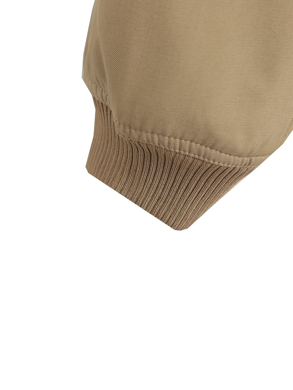 Button Through Cropped Bomber Jacket With Ribbed Trim - Khaki - 5