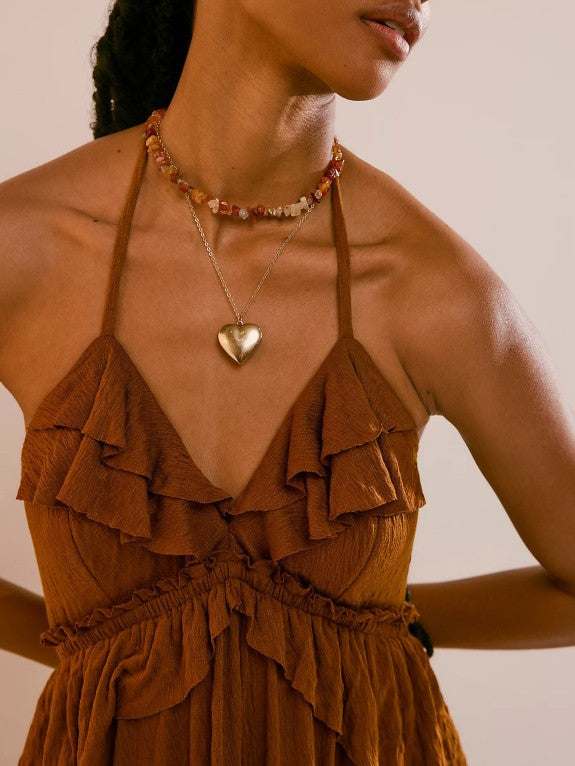 Backless Ruffle Maxi Dress With Halter Neck - Brown - 2