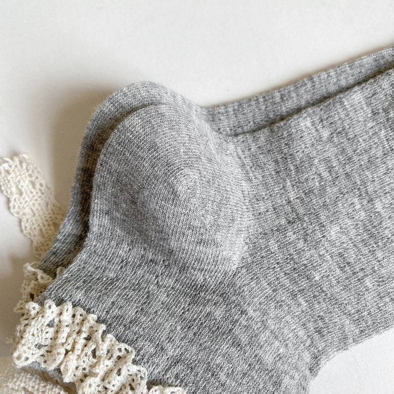 Crochet Lace Bow Cuff Ankle Socks - Grey - 3