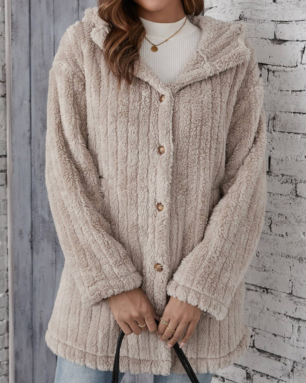 Hooded Faux Fur Button Front Coat