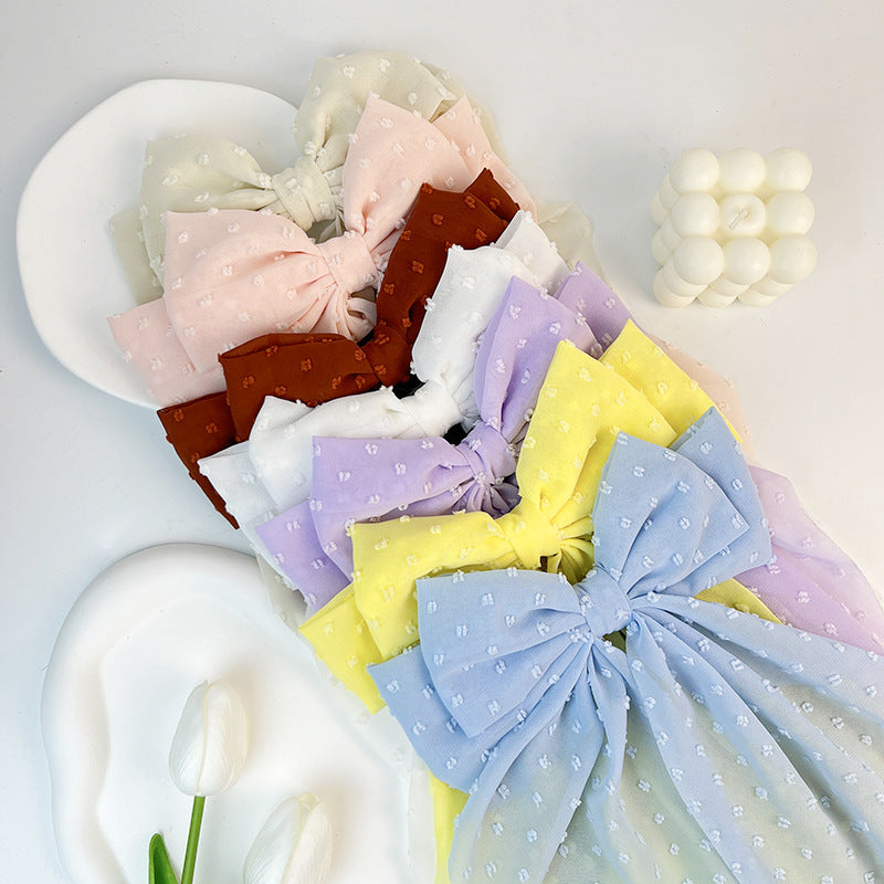 Dotted Chiffon Long Tail Bow Clip