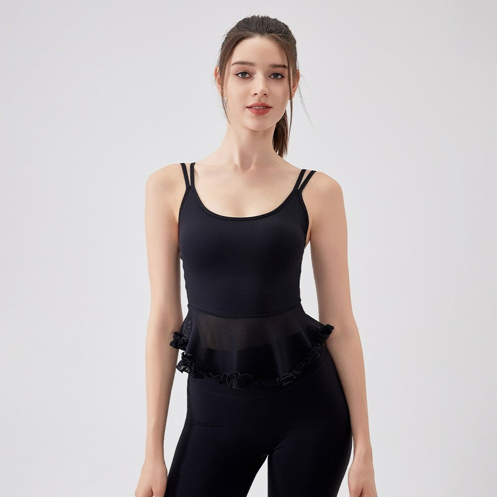 Mesh Ruffle Peplum Padded Yoga Tank Top