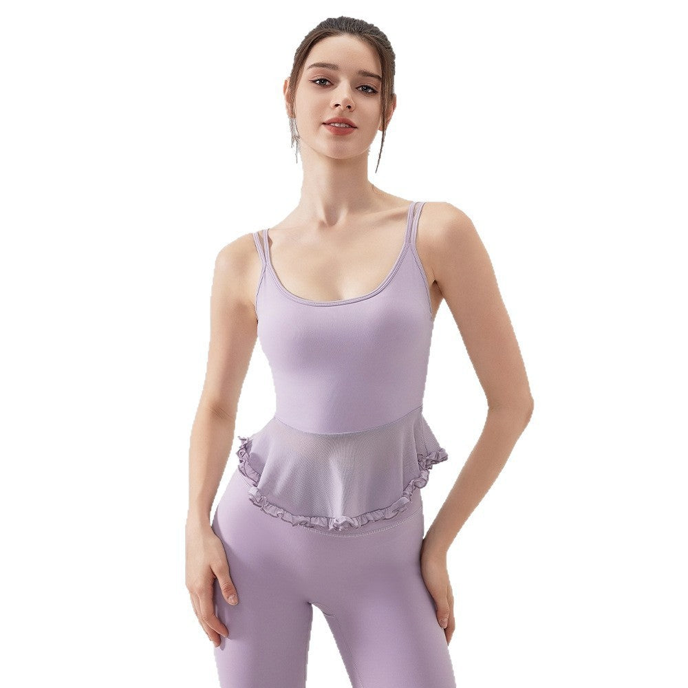 Mesh Ruffle Peplum Padded Yoga Tank Top