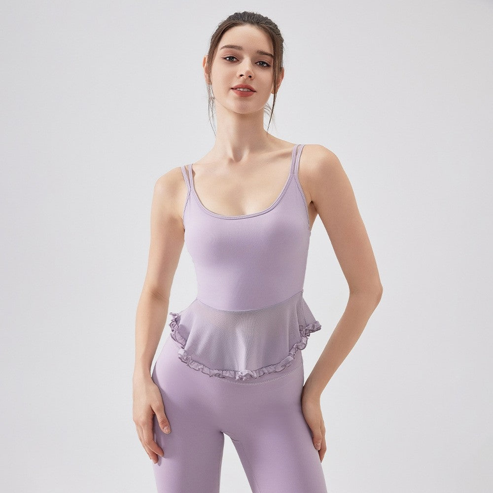 Mesh Ruffle Peplum Padded Yoga Tank Top