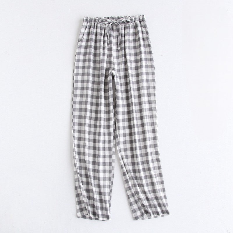 Gingham Check Cotton Pajama Pants - Grey