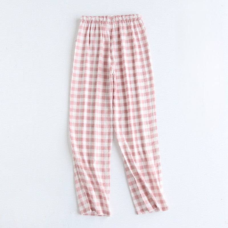 Gingham Check Cotton Pajama Pants - Pink