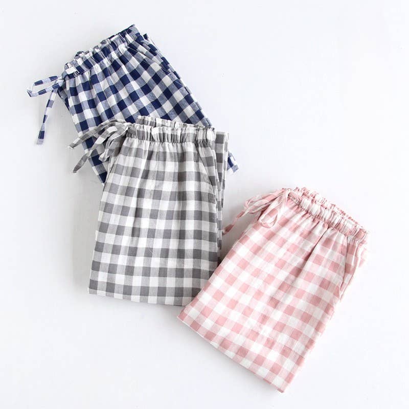 Gingham Check Cotton Pajama Pants