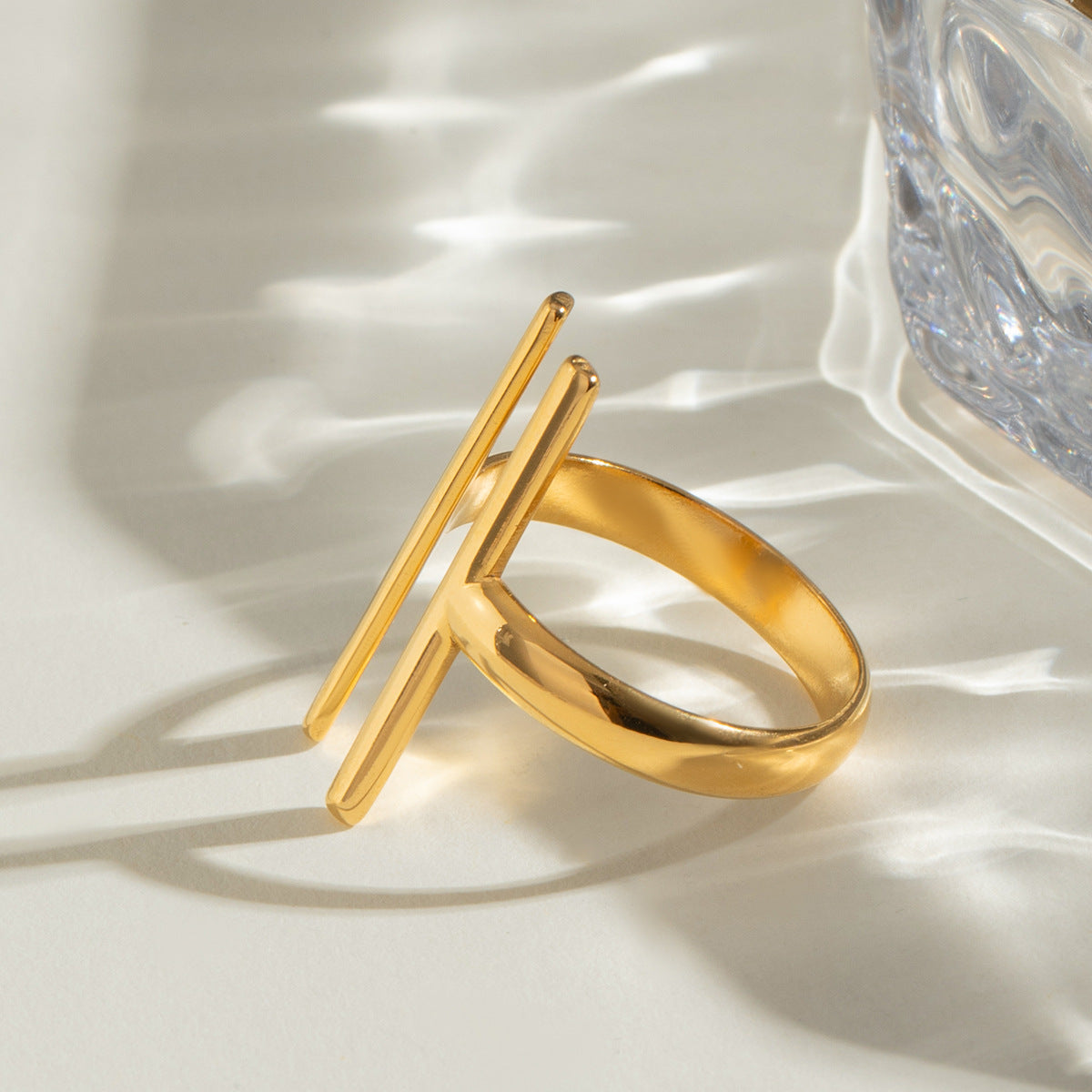 Double Bar Adjustable Statement Ring - Gold - 4