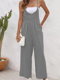 Pleated Wide Leg Strap Overall Jumpsuit - Gray