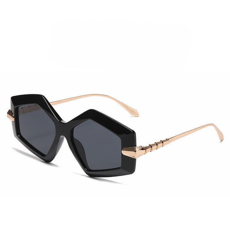 Oversized Polygon Frame Sunglasses - Black