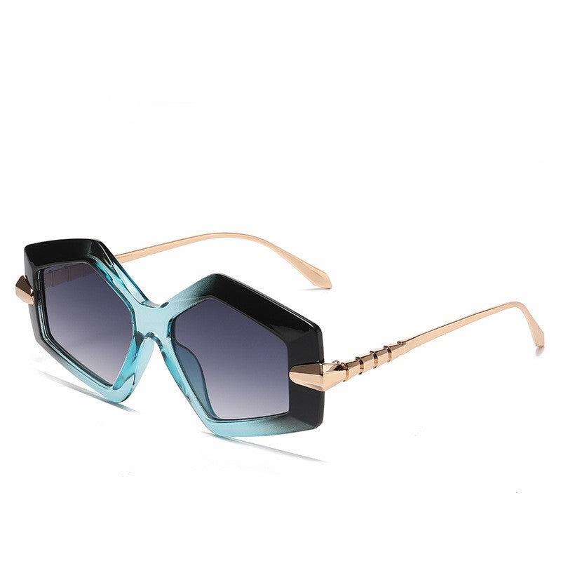 Oversized Polygon Frame Sunglasses - Blue