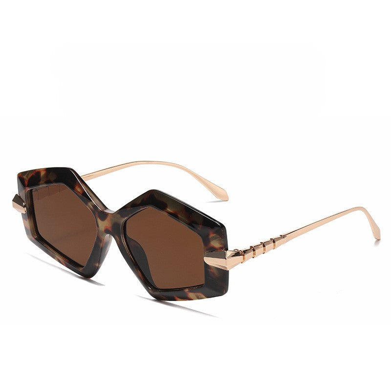 Oversized Polygon Frame Sunglasses - Brown