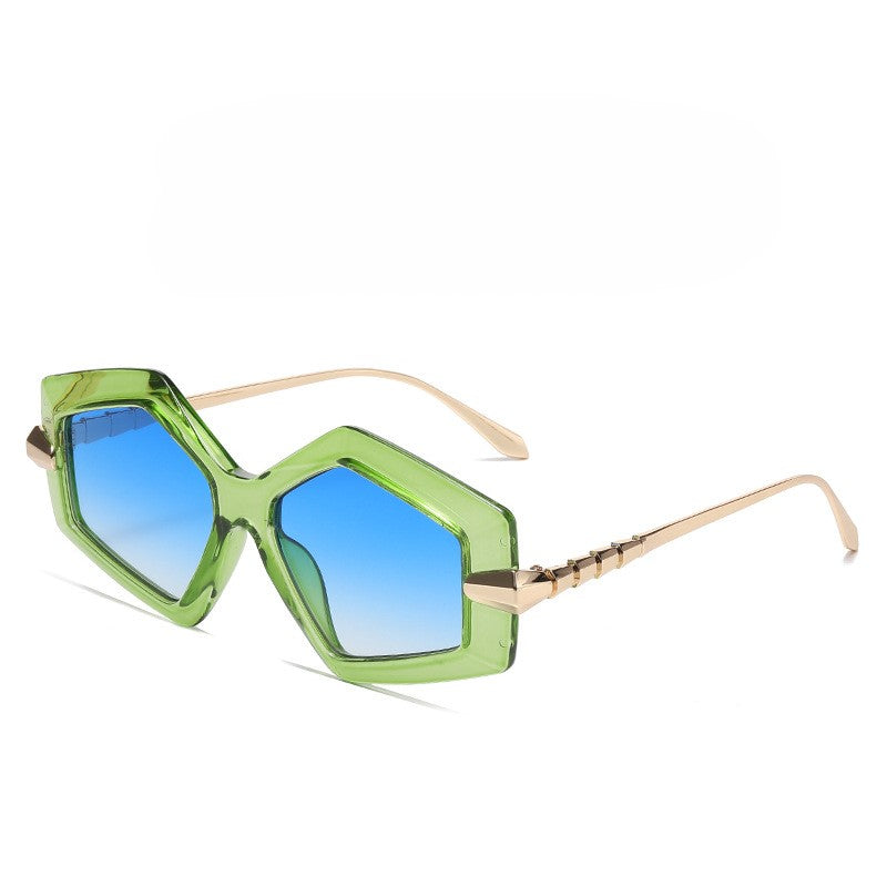 Oversized Polygon Frame Sunglasses - Green