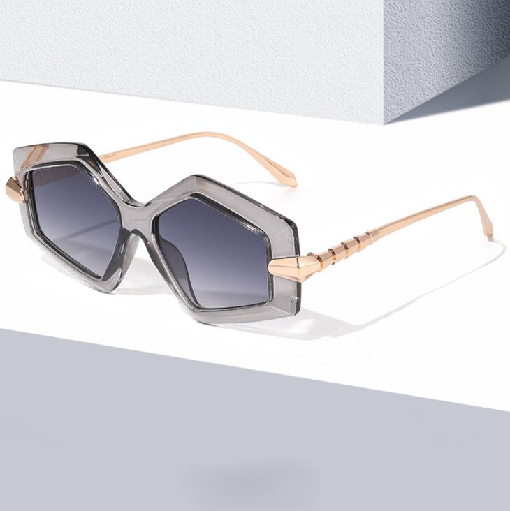 Oversized Polygon Frame Sunglasses - Grey