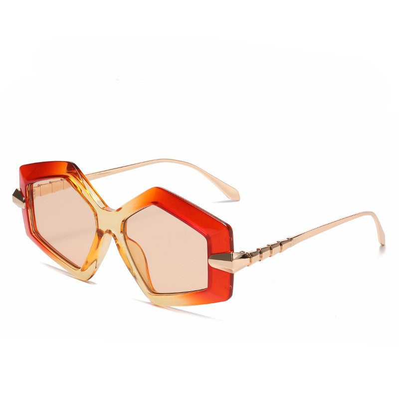 Oversized Polygon Frame Sunglasses - Orange